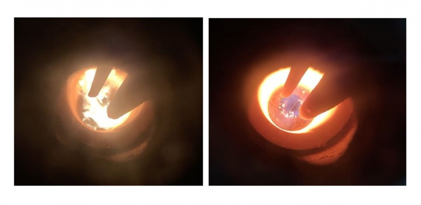 Combustion avec flamme (gauche) et sans flamme (droite)